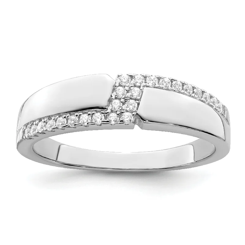 ladies rings with diamond sparkle -Sterling Silver Brilliant Embers Rhodium-Plated 24 Stone Micro Pav Cz Men'S Ring