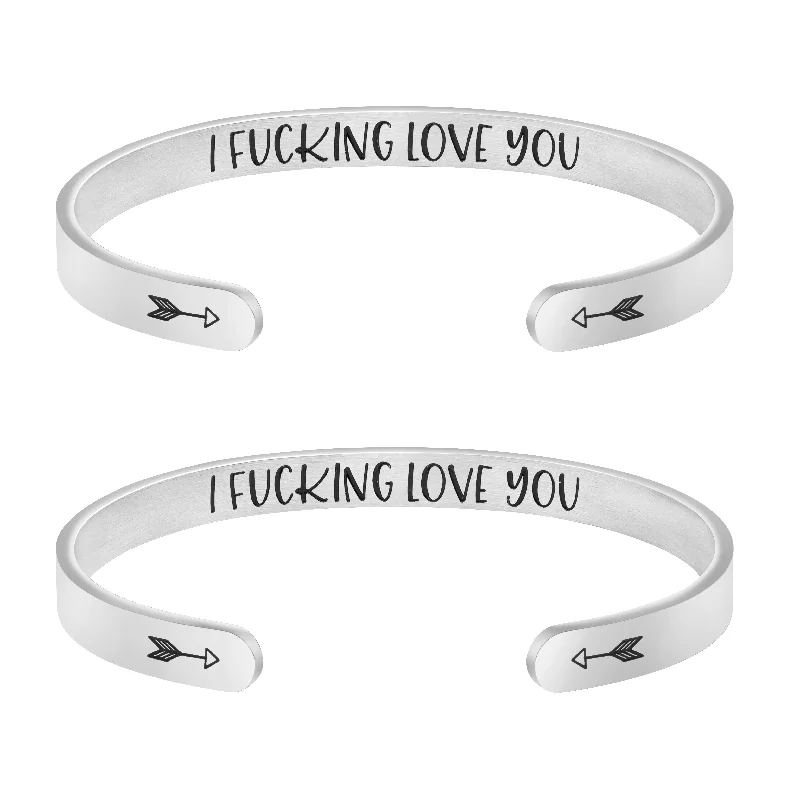 Ladies vintage crystal bracelets -I F**king Love You Set of 2 Bracelets