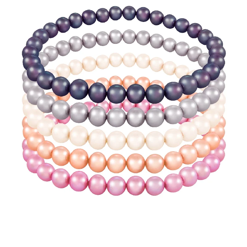 Classic bangle bracelets for women -Set Of 5 Elastic Freshwater Pearl 6-7mm Bracelets