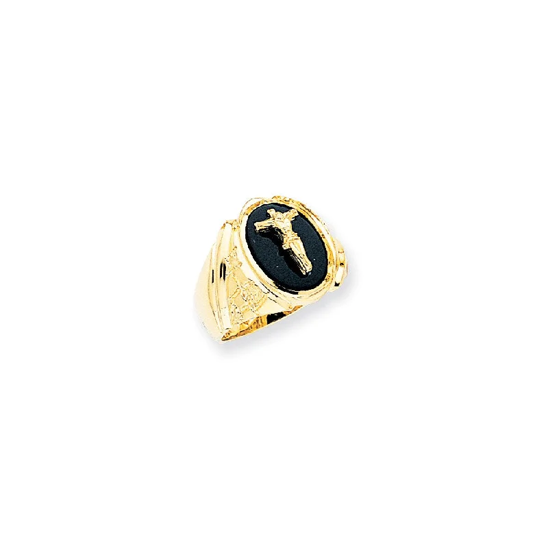 ladies rings with sapphire blue -14K Yellow Gold Men's Onyx Crucifix Ring