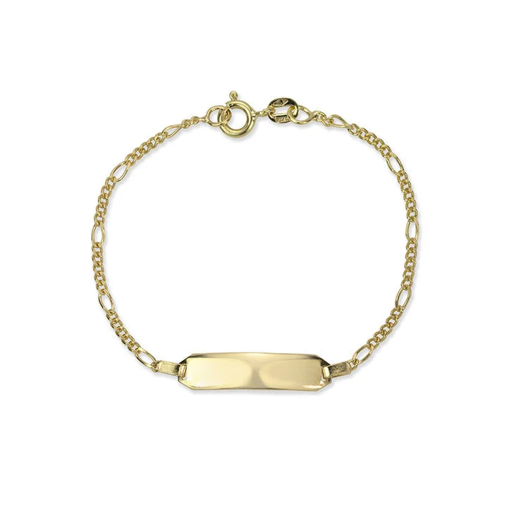 Minimalist charm bracelets for women -14K Yellow Gold Figaro Link ID Bracelet