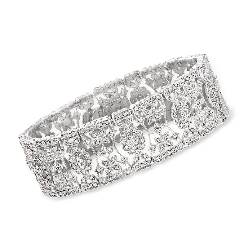 Modern tennis bracelets for women -Ross-Simons Diamond Floral Bracelet in Sterling Silver