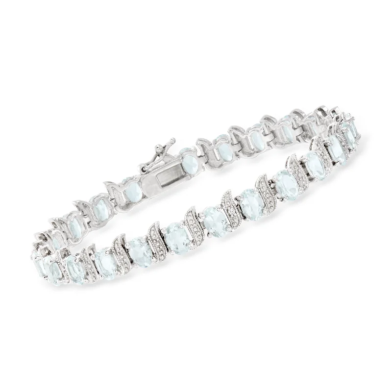 Ladies boho charm bracelets -Ross-Simons Aquamarine Tennis Bracelet With Diamond Accents in Sterling Silver