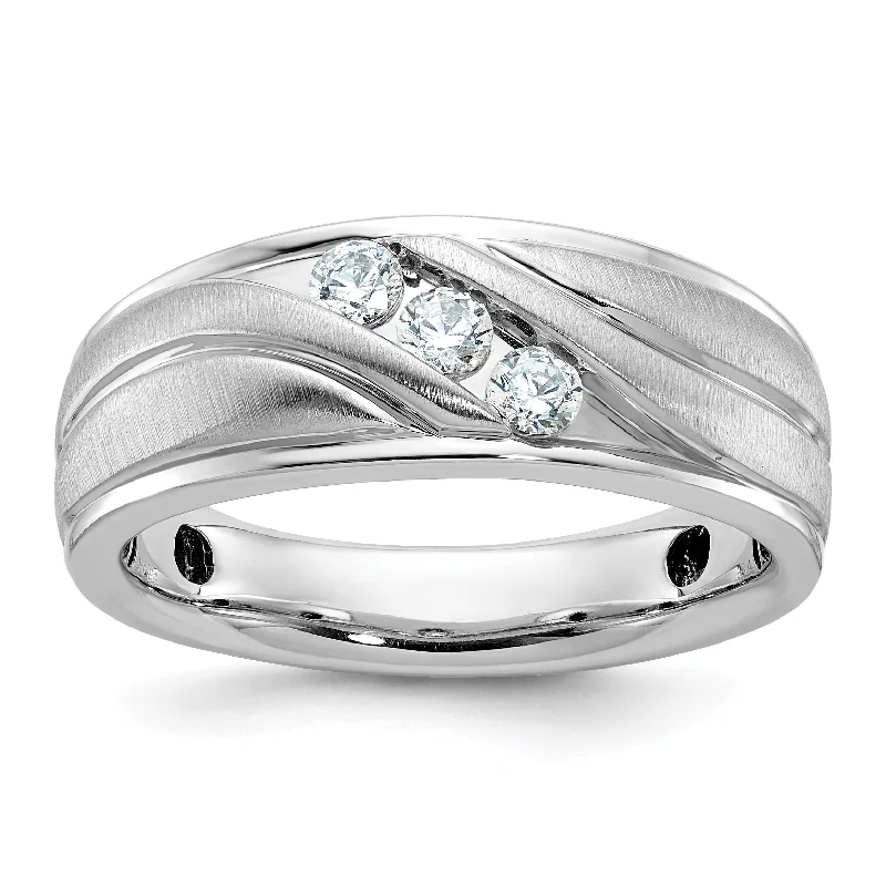 ladies rings simple delicate charm -14K White Gold Ibgoodman Men'S Polished Satin & Grooved Ring Mtg