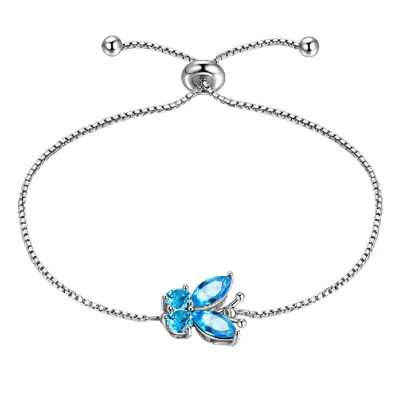 Ladies heart charm bracelets -Butterfly Bracelet Birthstone March Aquamarine Women Girls Jewelry Birthday Gift