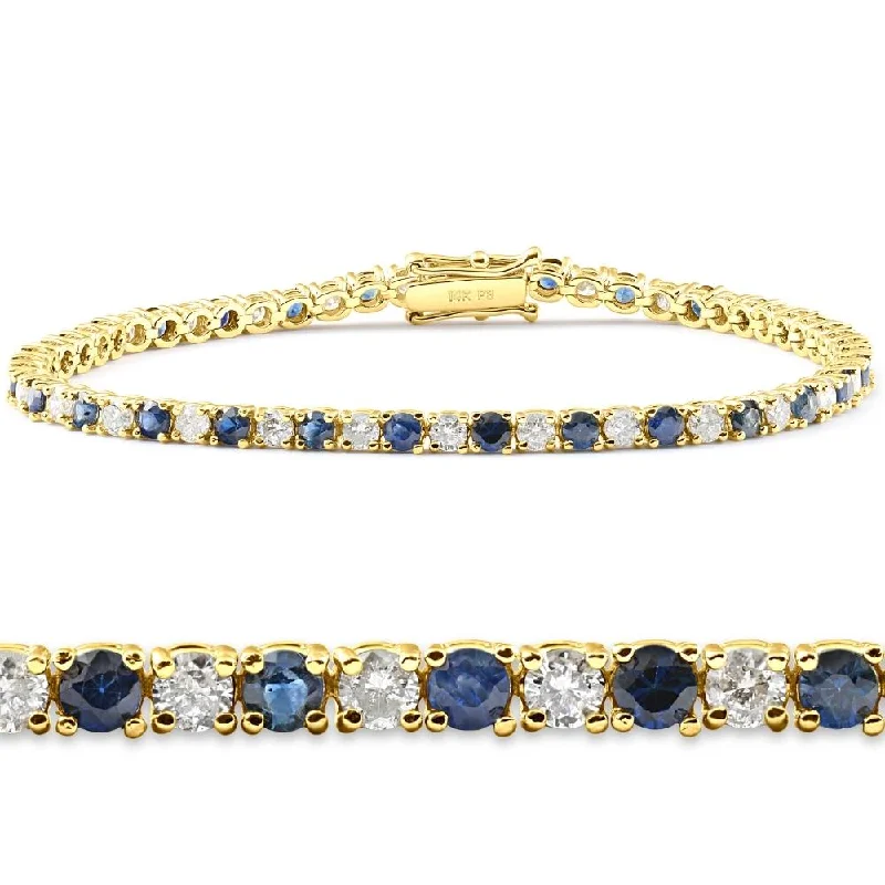 Elegant diamond bracelets for women -5ct Blue Sapphire & Diamond Genuine Tennis Bracelet 14K Yellow Gold