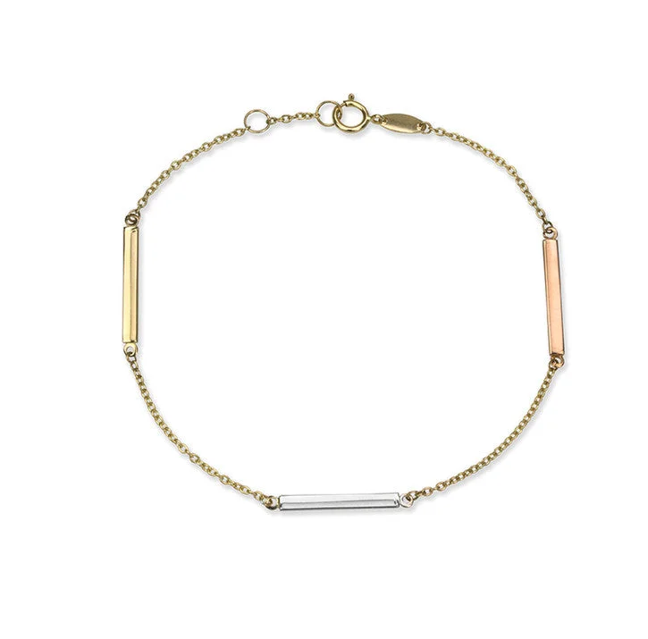 Classic bangle bracelets for women -14K Tri-Tone Gold Bar Bracelet