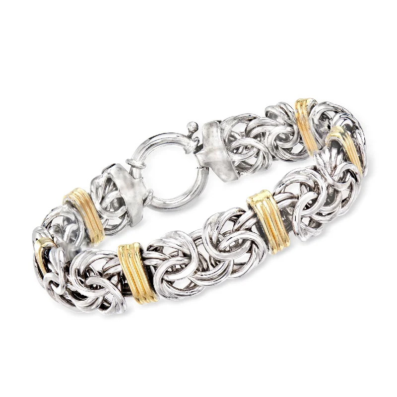 Ladies floral charm bracelets -Ross-Simons Sterling Silver and 14kt Yellow Gold Byzantine Station Bracelet