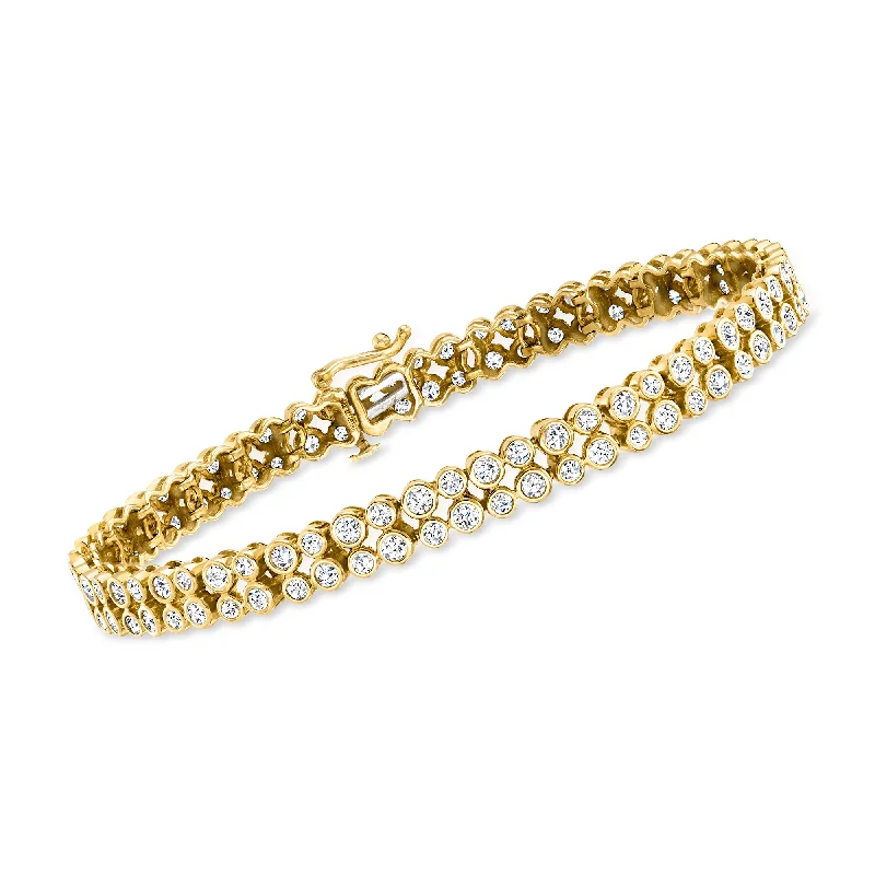 Dainty silver bracelets for women -Ross-Simons 3.00- Bezel-Set Diamond 2-Row Tennis Bracelet in 14kt Yellow Gold