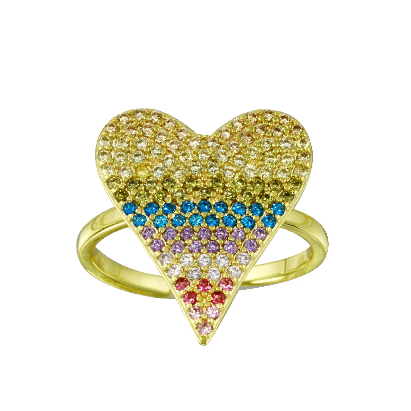 Ladies Rings 长尾词100条Rainbow Open Pave Heart Ring