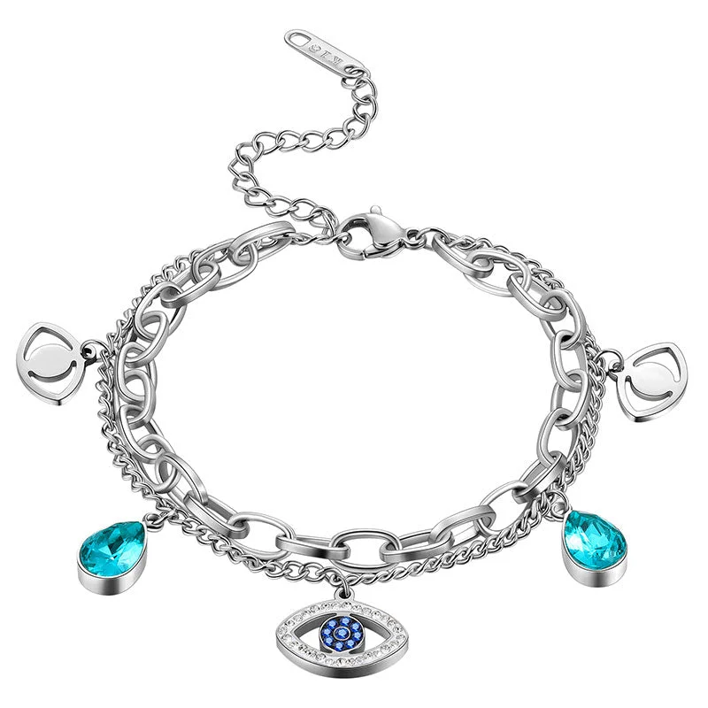 Simple beaded bracelets for ladies -Women Evil Eye Link Bracelets Jewelry Stainless Steel