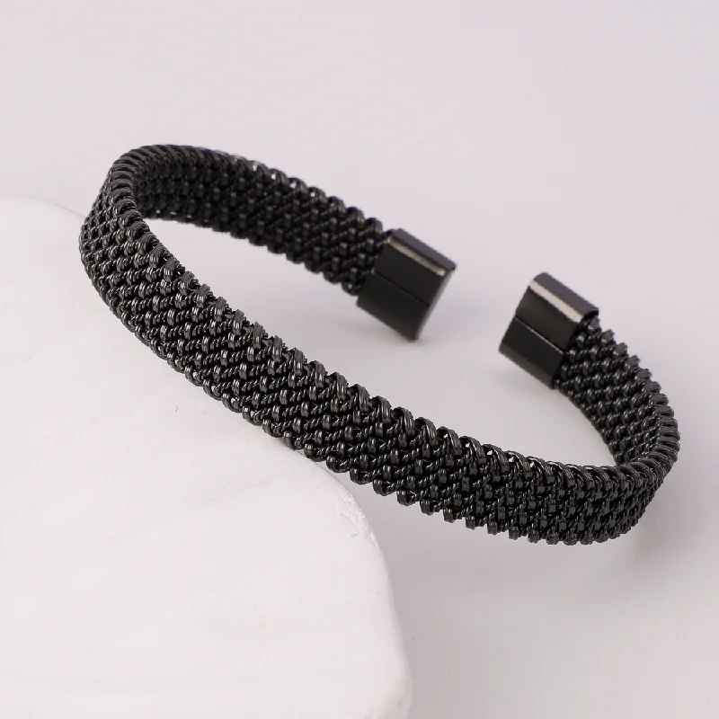 Modern tennis bracelets for women -Black Plated Twisted Stainless Steel Cuff Bracelet For Men