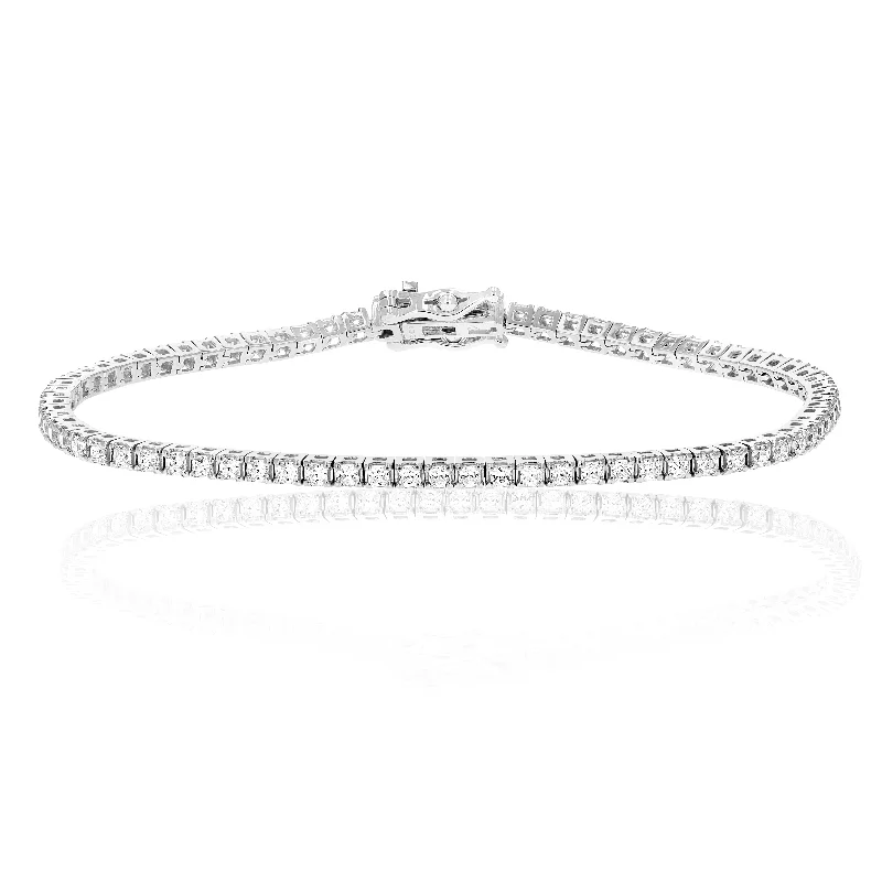 Classic tennis bracelets for women -3 cttw SI2-I1 Princess Diamond Tennis Bracelet 14K White Gold 7 Inches Square