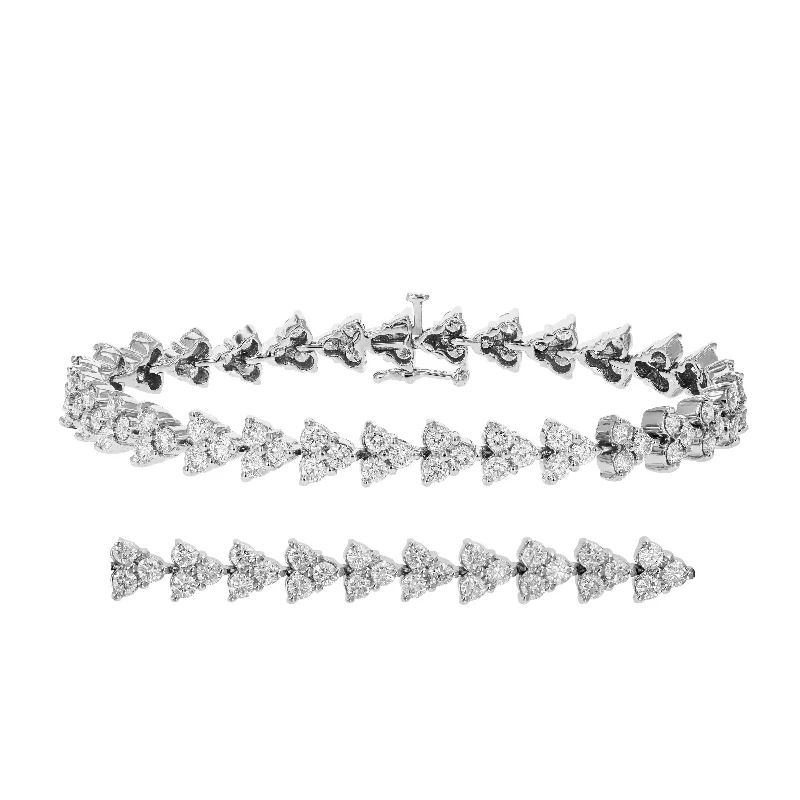 Vintage-inspired bracelets for ladies -5 cttw Diamond 3 Stone Cluster Bracelet 10K White Gold Round Prong Set 7 Inch