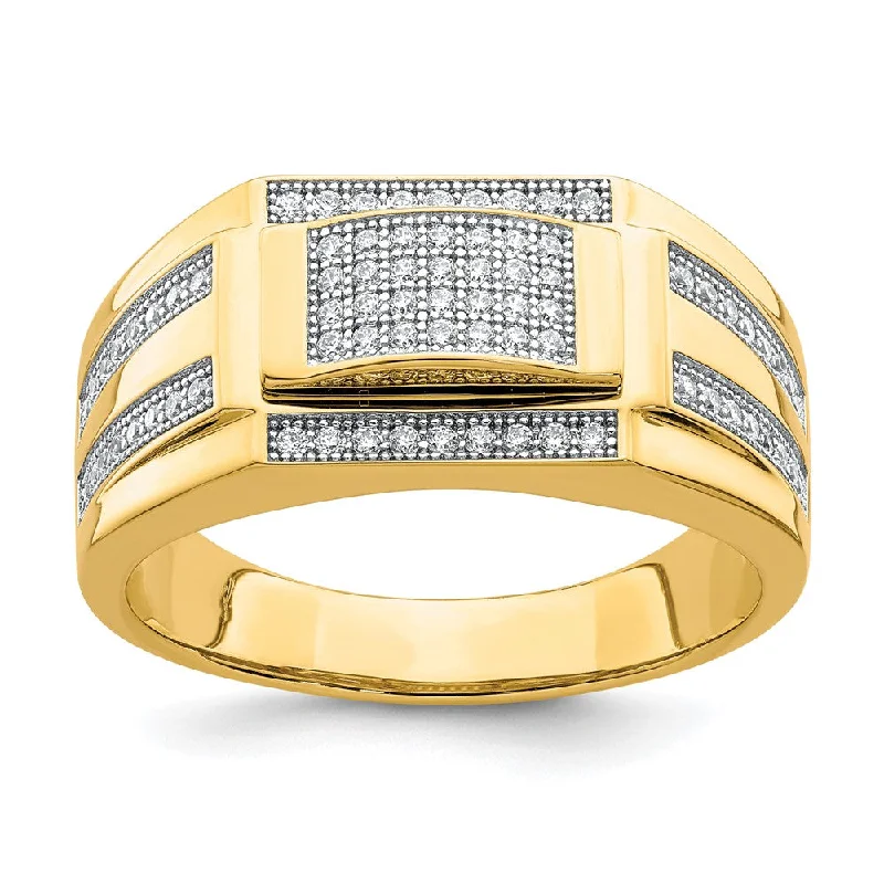 ladies rings dramatic bold style -10K Yellow Gold Men's CZ Signet Ring