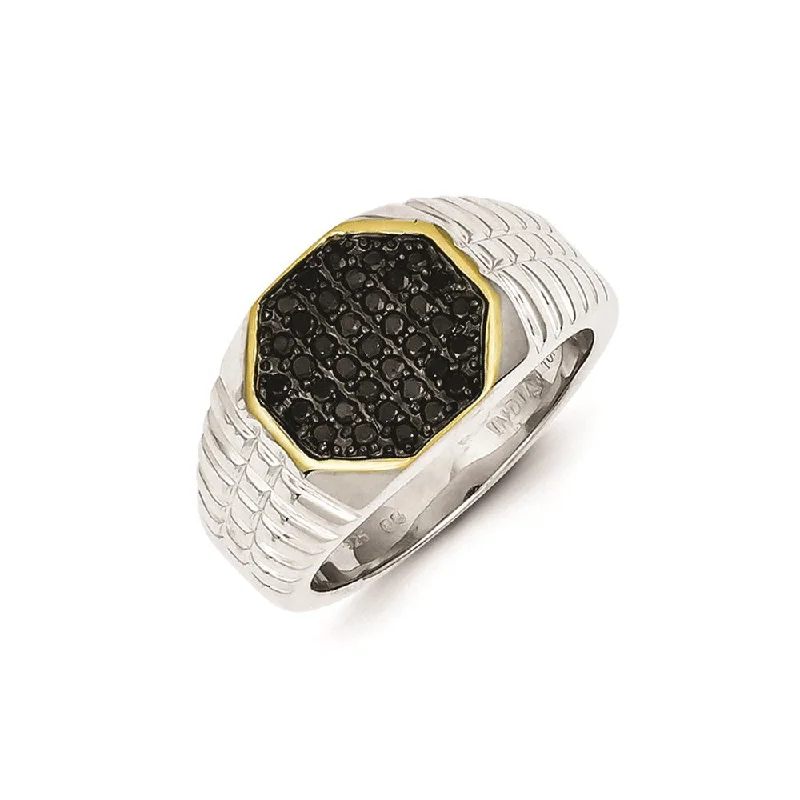 ladies rings small size fit -Sterling Silver and Gold Plated Black Diamond Men's Ring