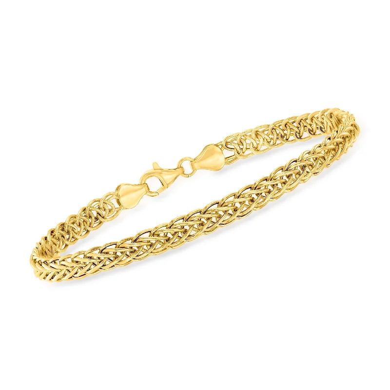 Minimalist bangle bracelets for ladies -Ross-Simons 18kt Yellow Gold Wheat-Link Bracelet