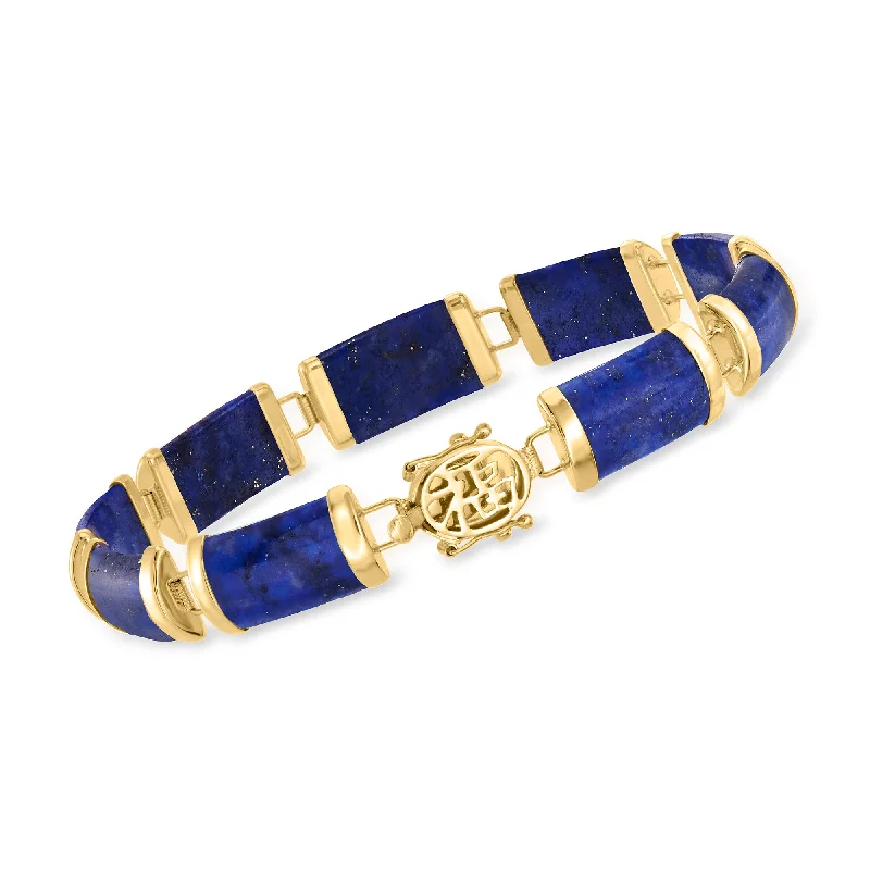 Ladies floral charm bracelets -Ross-Simons Lapis and 14kt Yellow Gold "Good Fortune" Chinese Character Bracelet