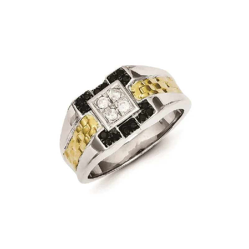 ladies rings floral pattern beauty -Sterling Silver and Gold Plated Black & White Diamond Men's Ring