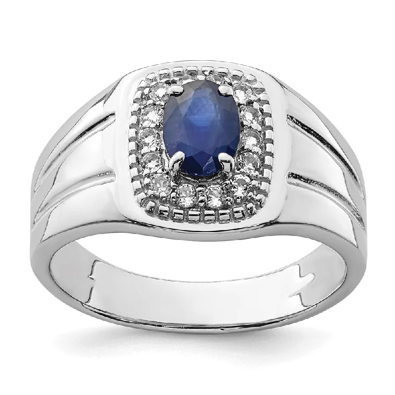 ladies rings with purple amethyst -Sterling Silver Men's Blue Sapphire and White Topaz Ring