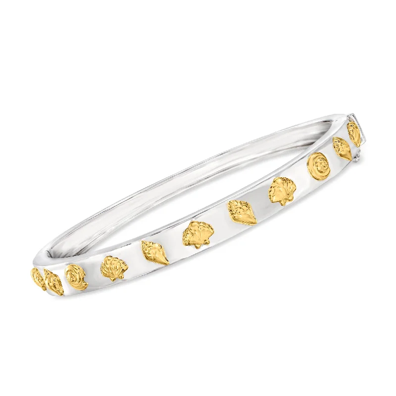 Elegant silver cuff bracelets for ladies -Ross-Simons Two-Tone Sterling Silver Seashell Bangle Bracelet