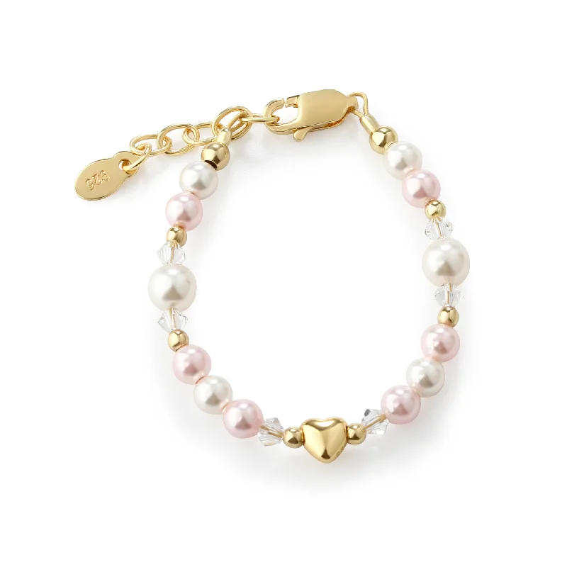 Ladies emerald bracelets -14K Gold-Plated Pink and White Pearl Heart Bracelet for Babies and Kids