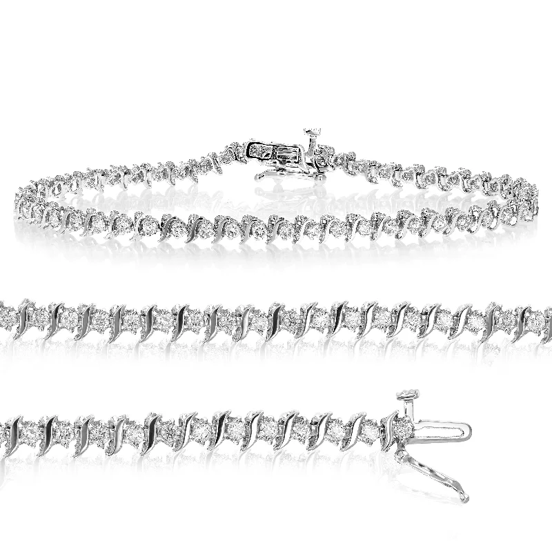 Bold statement bracelets for ladies -1.50 cttw SI2-I1 IGI Certified Diamond Bracelet 10K White Gold S-Link 7 Inch