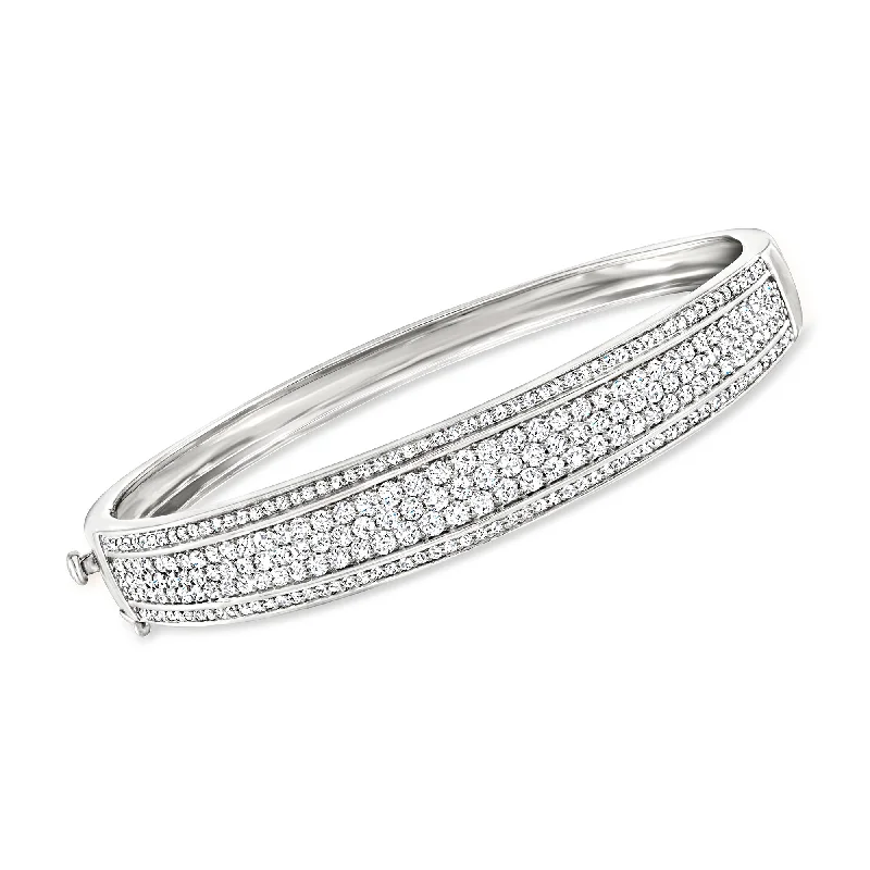 Simple beaded bracelets for ladies -Ross-Simons Pave Diamond Bangle Bracelet in Sterling Silver