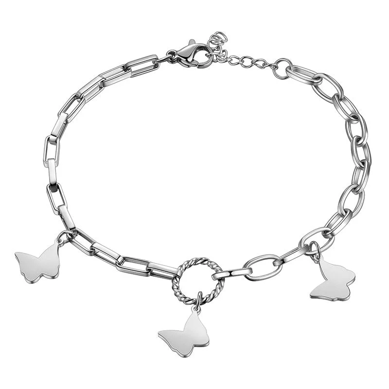 Elegant silver bracelets for women -Women Butterfly Link Bracelets Jewelry Stainless Steel