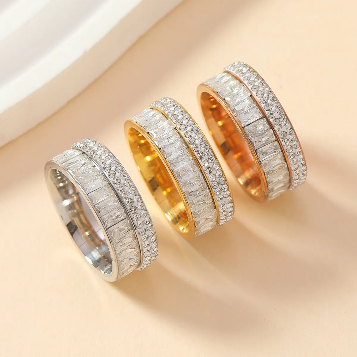 ladies rings with yellow citrine -Wholesale Jewelry Elegant Geometric Solid Color Titanium Steel Rings