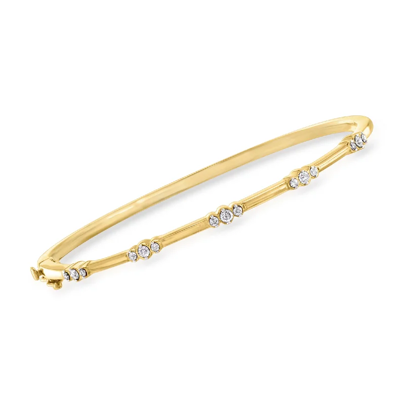 Trendy beaded bracelets for women -Ross-Simons Diamond Trio Station Bangle Bracelet in 18kt Gold Over Sterling