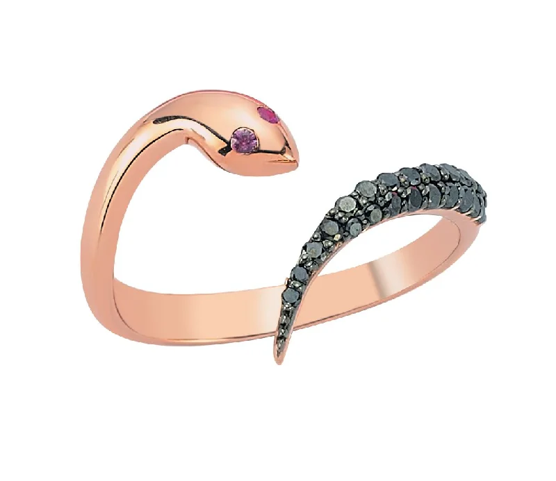 ladies rings for anniversary love -SERPENT GOLD BLACK DIAMOND RING