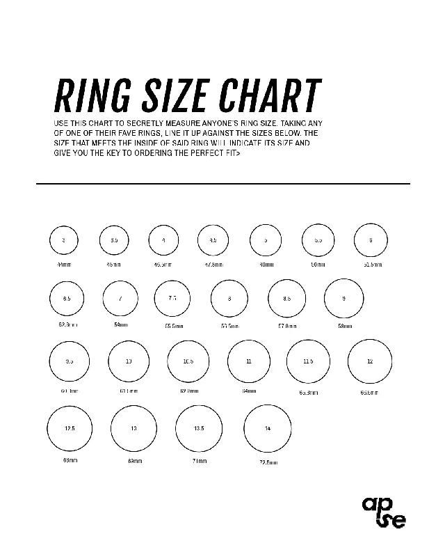 ladies rings for evening wear -RING SIZE CHART