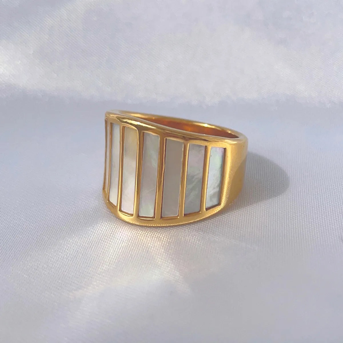 ladies rings rose gold trendy -Exaggerated Simple Style Rectangle Titanium Steel Shell Wide Band Ring In Bulk