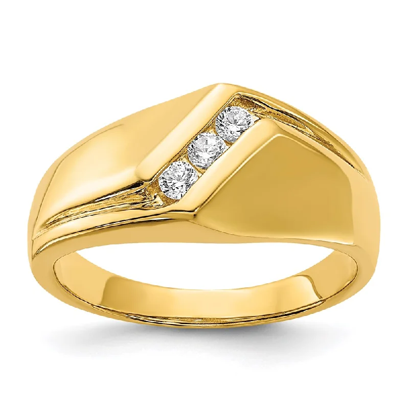 ladies rings thin band elegance -14k Yellow Gold Real Diamond Men's Ring