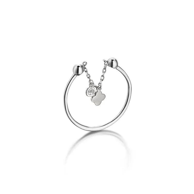 ladies rings modern sleek look -Dangle Clover Ring