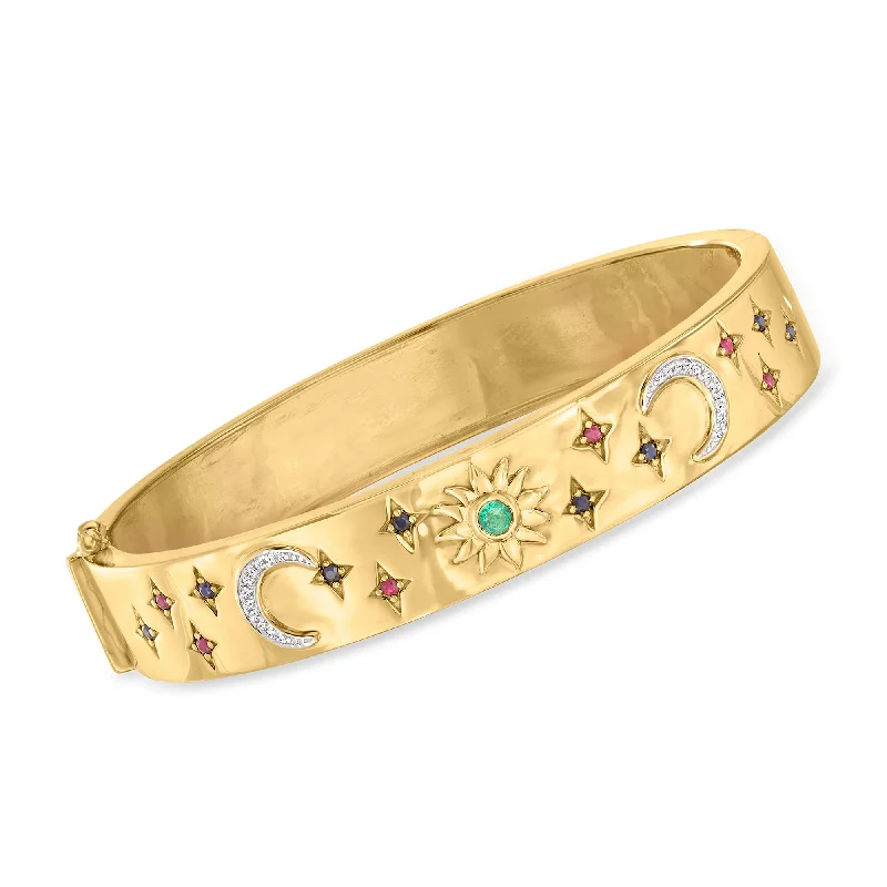 Minimalist charm bracelets for women -Ross-Simons Multi-Gemstone Celestial Bangle Bracelet With Diamond Accents in 18kt Gold Over Sterling