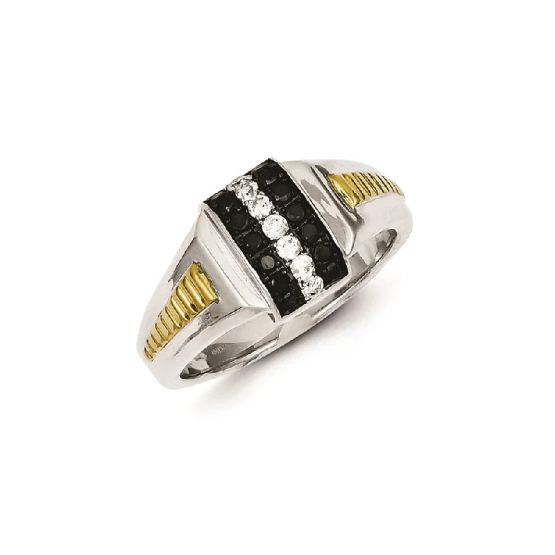 ladies rings with gold plating -Sterling Silver and Gold Plated Black and White Diamond Men's Ring