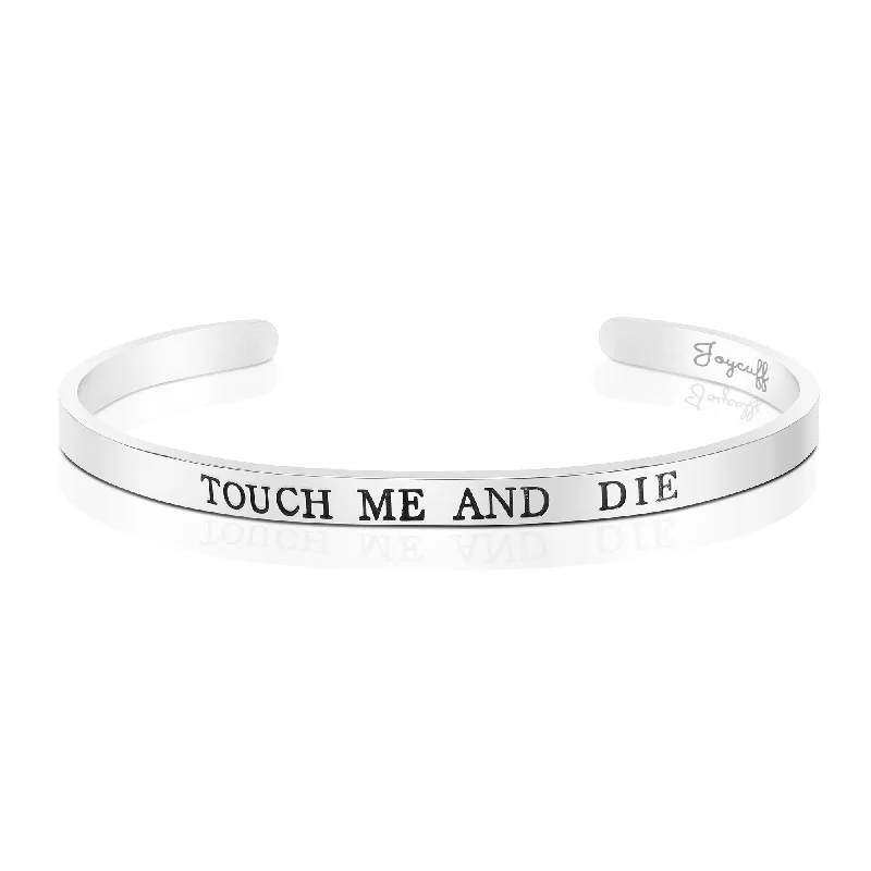 Ladies leather wrap bracelets -Touch Me and Die Mantra Bracelet Feminist Jewelry Cuff Bangles for Women