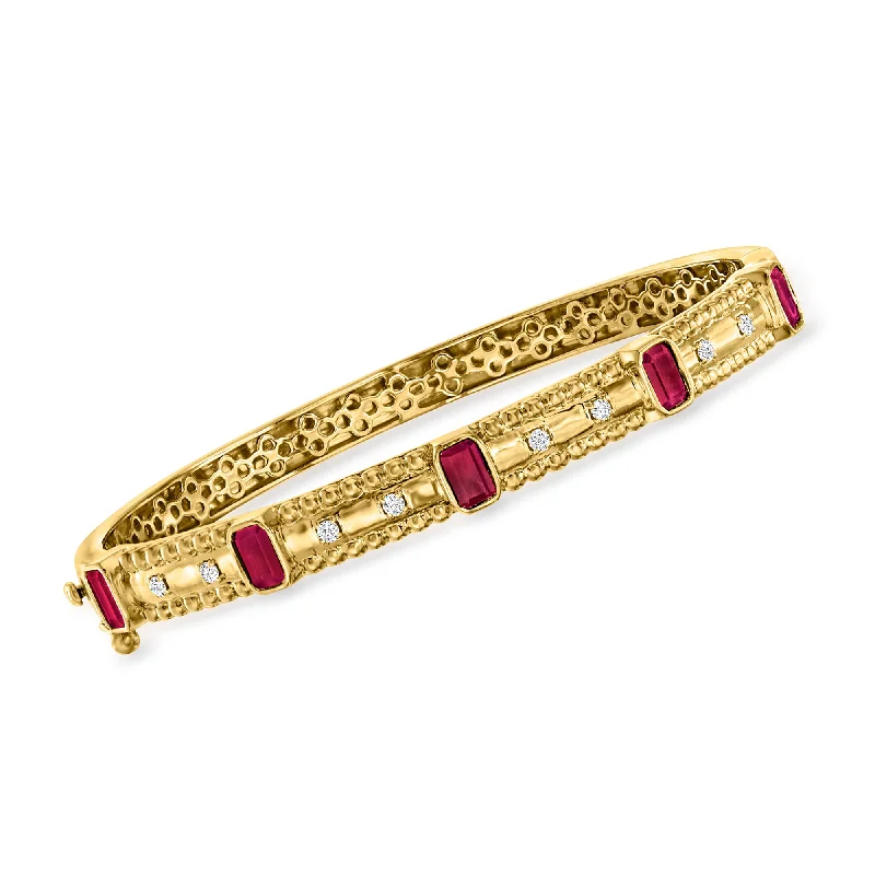 Modern bangle bracelets for ladies -Ross-Simons Ruby and . Diamond Bangle Bracelet in 18kt Gold Over Sterling