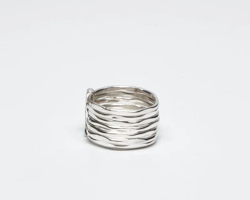 ladies rings for special occasions -Rustic Silver 7 Band Ring