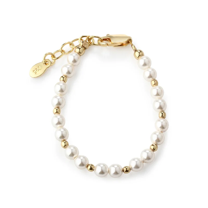 Elegant chain bracelets for ladies -14K Gold Plated Simulated Pearl Baby and Kids Bracelet