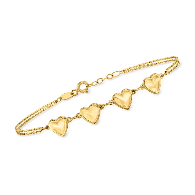 Vintage style ladies bracelets -Ross-Simons 14kt Yellow Gold Heart Station Bracelet