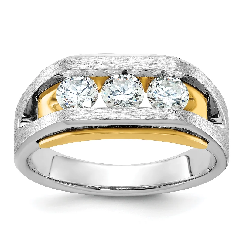 ladies rings with birthstone glow -14K Two-Tone Ibgoodman Men'S Polished Satin And Cut-Out 3-Stone 1 Carat Aa Quality Diamond Ring