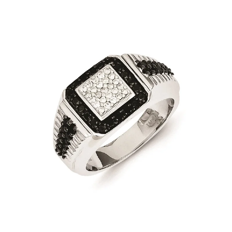 ladies rings with diamond sparkle -Sterling Silver Rhodium Plated Black and White Diamond Men's Ring