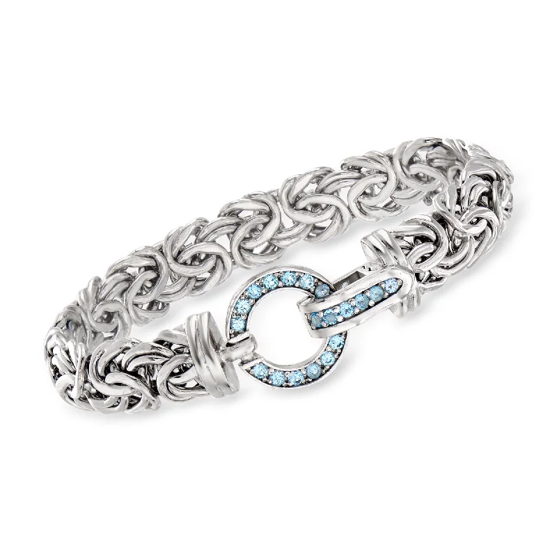 Ladies minimalist charm bracelets -Ross-Simons Sky Blue Topaz Byzantine Bracelet in Sterling Silver