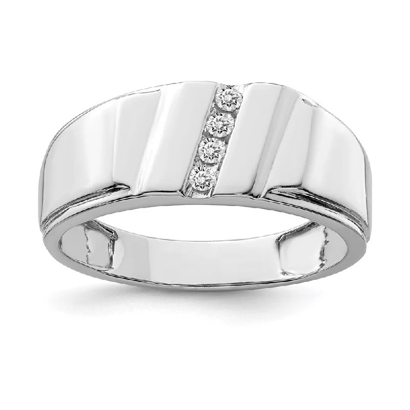 ladies rings for young women -Sterling Silver Rhodium Plated Diamond Men's Ring