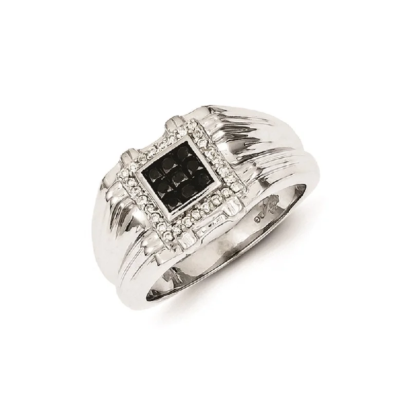 ladies rings gold elegant design -Sterling Silver Black and White Diamond Square Men's Ring