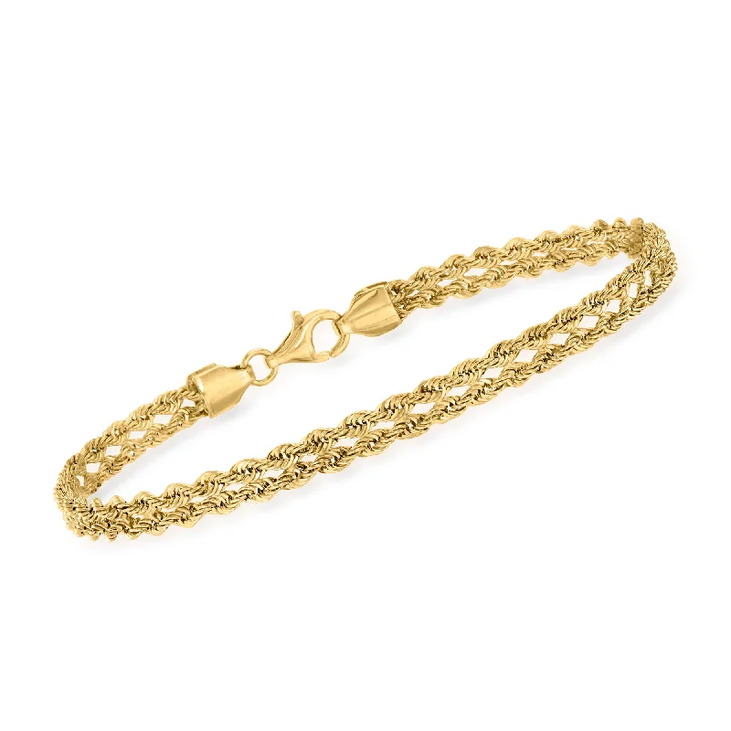 Ladies lightweight bracelets -Ross-Simons 14kt Yellow Gold Double Rope Chain Bracelet