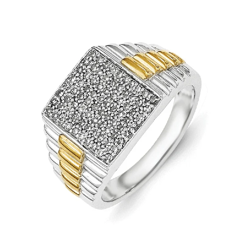 ladies rings chic modern design -Sterling Silver Diamond with Vermeil Men's Ring